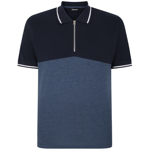 Bigdude Poloshirt mit Farbblock-Reißverschluss, Marineblau/Denim, groß